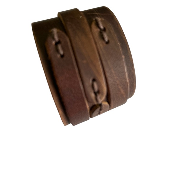 Boho Brown wide leather adjustable 2 snap closure bracket unisex - Picture 1 of 9